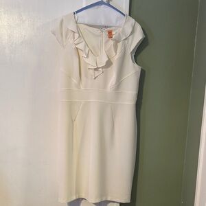 Woman’s Cream White Ruffle Dress Zip up back